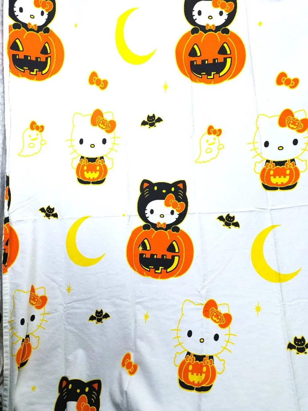 Hello Kitty Halloween Shower Curtain- Jack-o-lantern - black cat - moon - ghost
